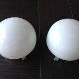 Pair of globe half moon ceiling lights in opaline vintage 60s-70s
