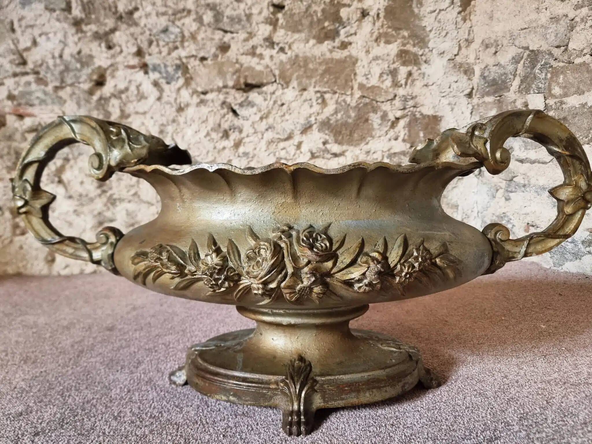 Large antique cast iron planter on a stand, France, circa 1900.