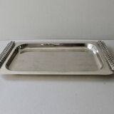 Silver metal tray with braided effect handles