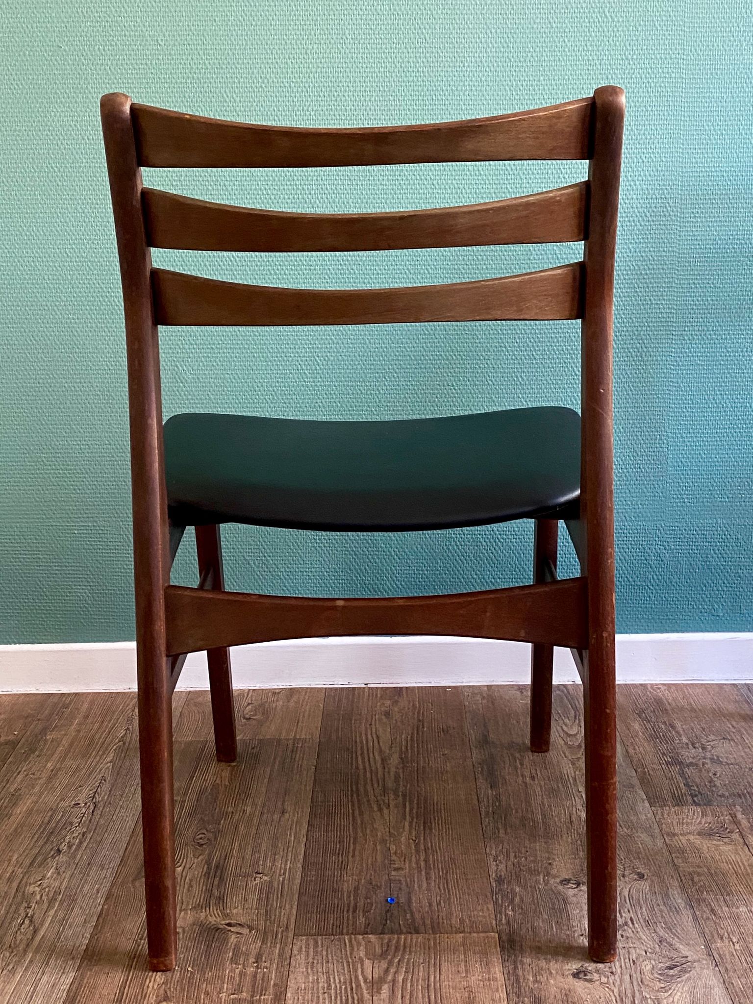 Pair of beech chairs with black skai trim Faldsled, Denmark 1970