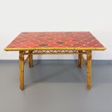 Vintage dining table in rattan and ceramic from Vallauris from the 50s and 60s