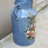 Old broc pot hand painted metal milk can