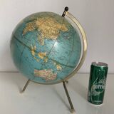Vintage 1976 terrestrial tripod globe, Taride Philips Challenge world map -
