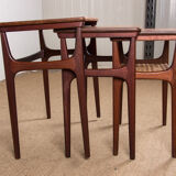 Series of three Danish nesting tables in Teak and canning by Erling Torvits for Heltborg Mobler.