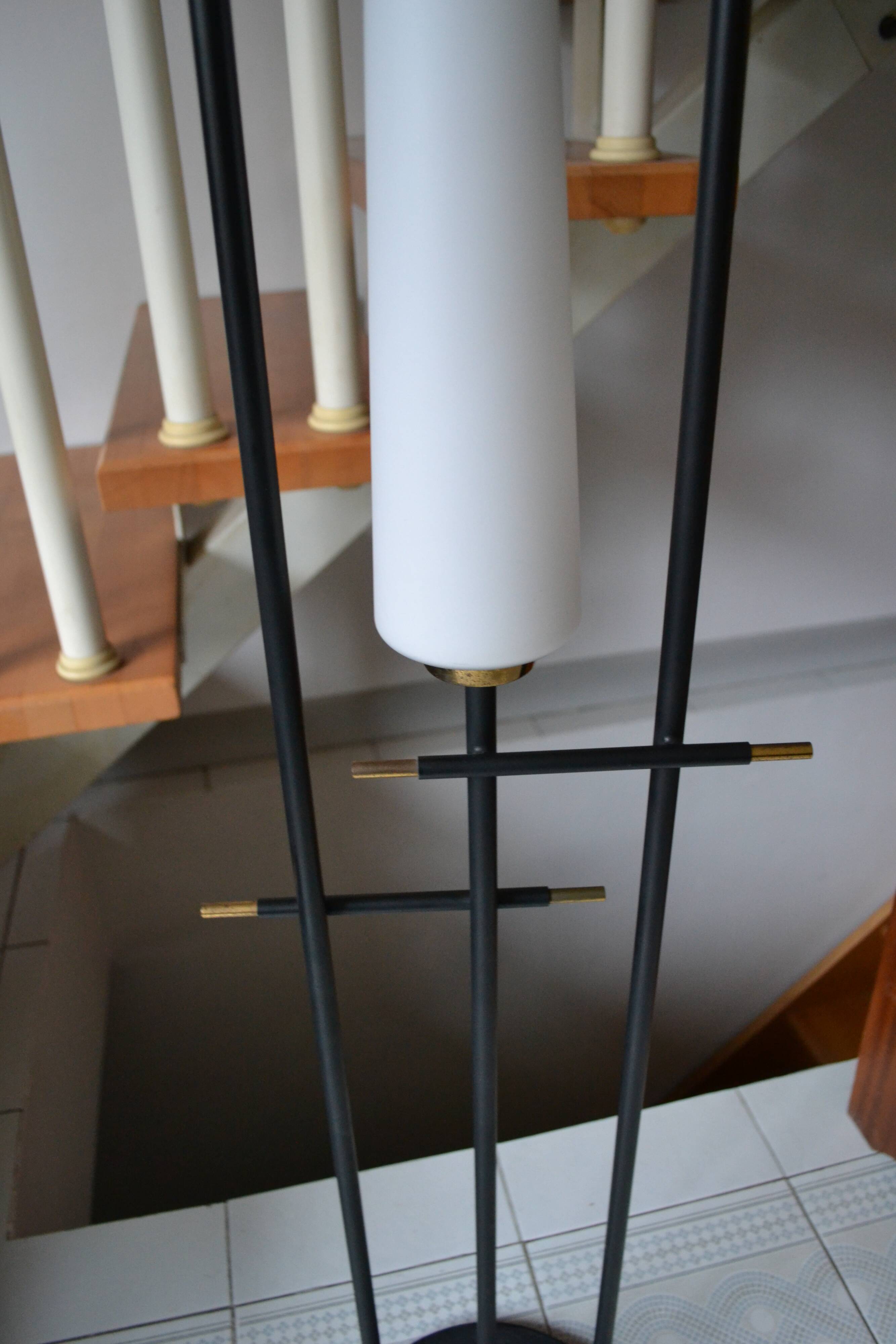 Vintage floor lamp Maison Arlus 3 lights opaline metal