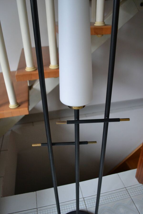 Lampadaire vintage Maison Arlus 3 feux opaline métal