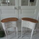 Vintage bedsides patinated pearl grey, branded wooden trays