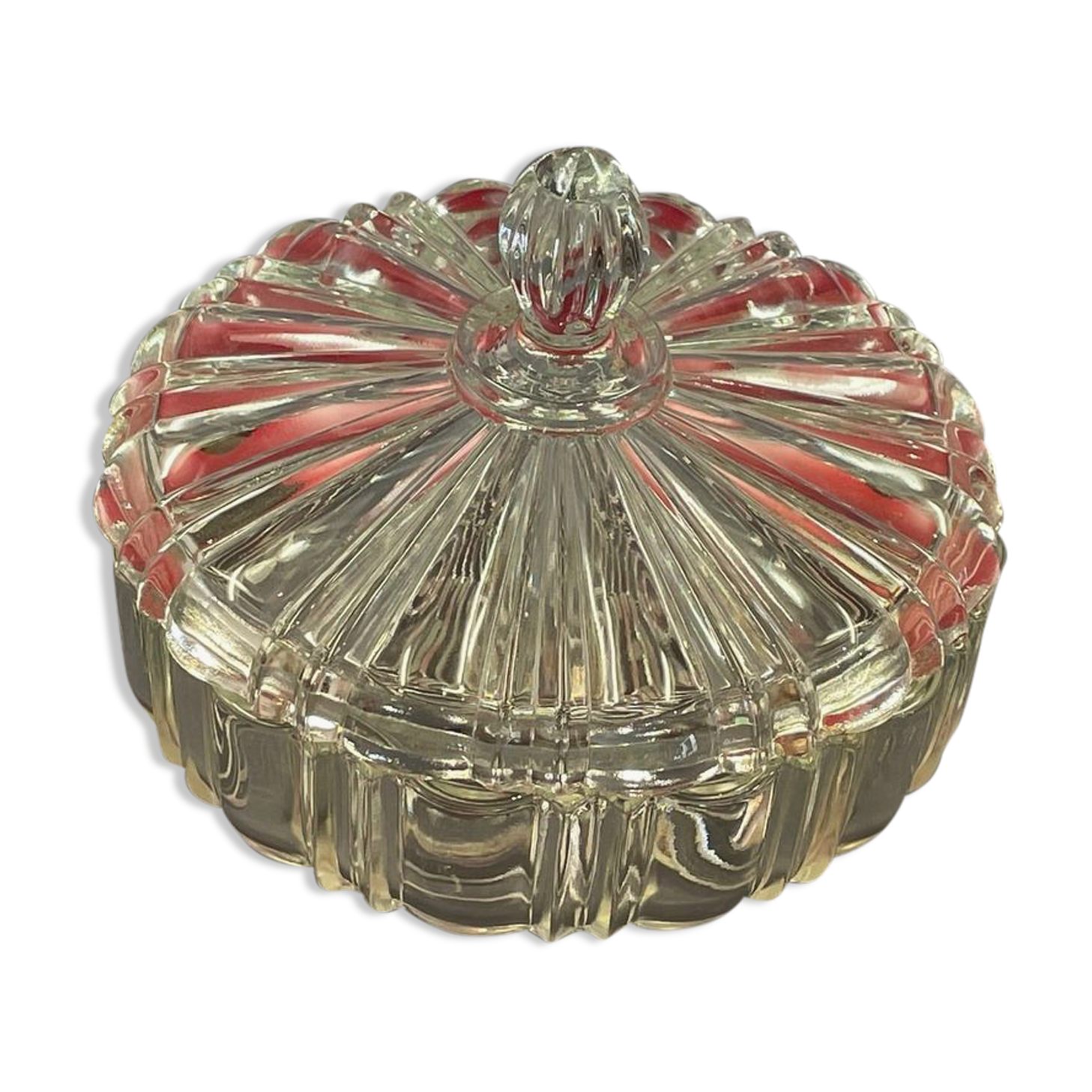 Details about Molded glass drageoir, diameter 18 cm