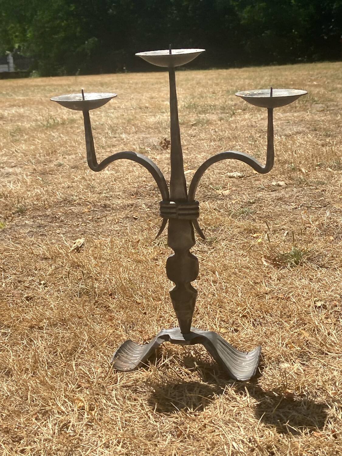 Large brutalist candlestick in handcrafted wrought iron