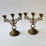 Pair of baroque style brass candlesticks