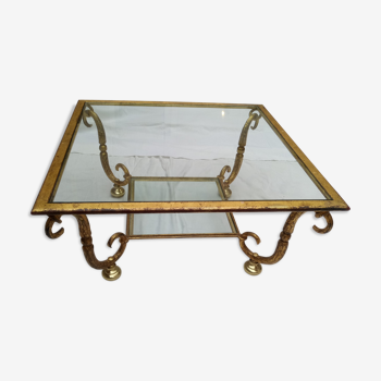 Glass table and wrought-iron gold leaf vintage