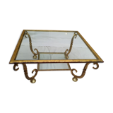 Table en verre et fer forgé doré à la feuille vintage