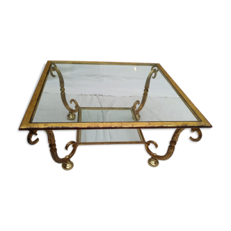 Glass table and wrought-iron gold leaf vintage