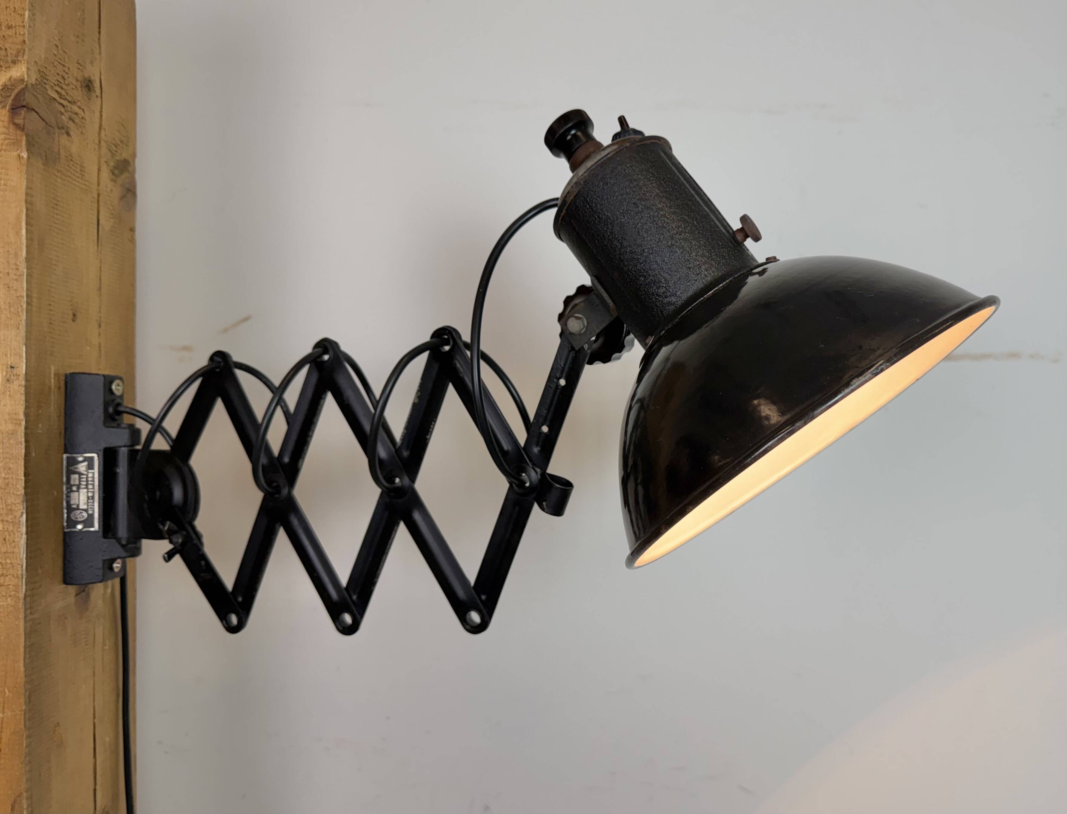 Industrial Black Enamel Scissor Wall Lamp, 1950s