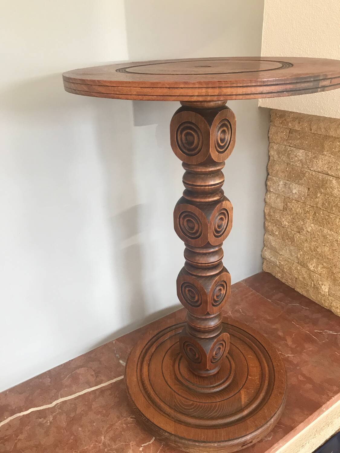 Mid century turned wood side table