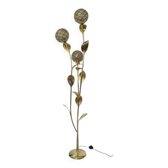 Lampadaire vintage en laiton et nacre années 70
