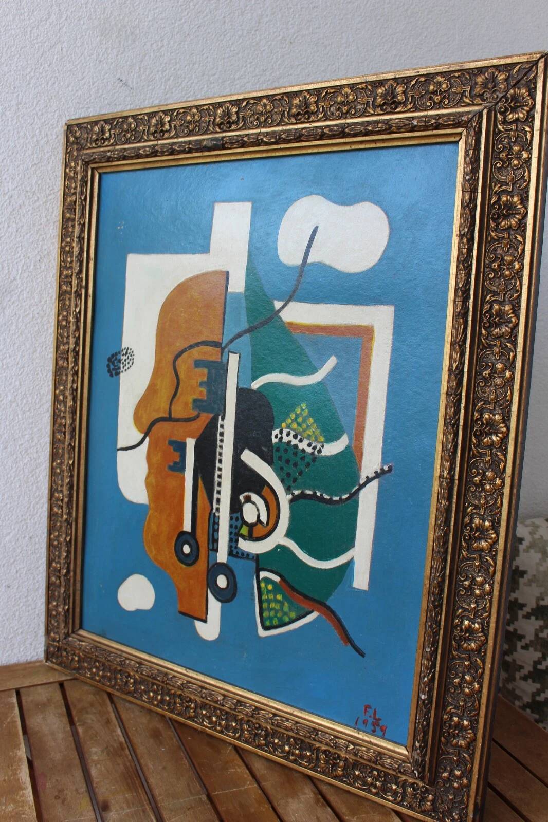Peinture à l'huile abstraite VINTAGE 1959 | Cubisme moderne du milieu du siècle | Original S