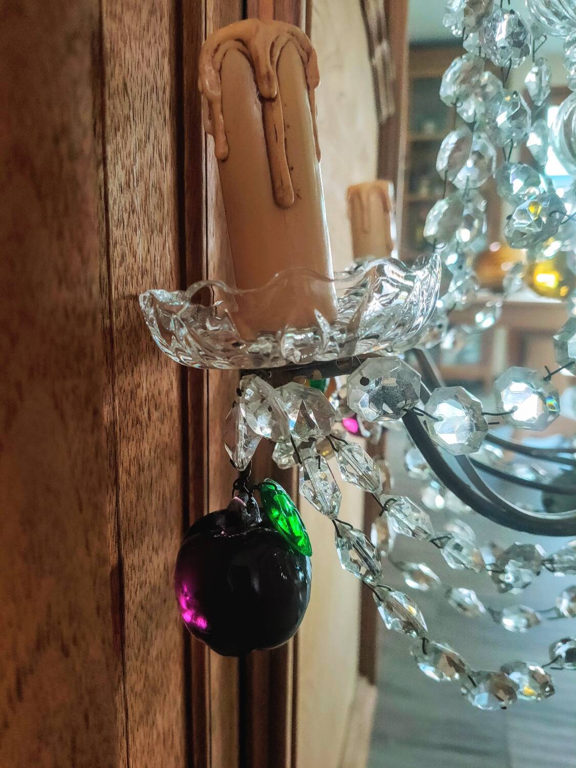 Golden bronze chandelier with fruit pendants