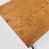 French bistro table with elegant metal base and oak top, ca. 1890
