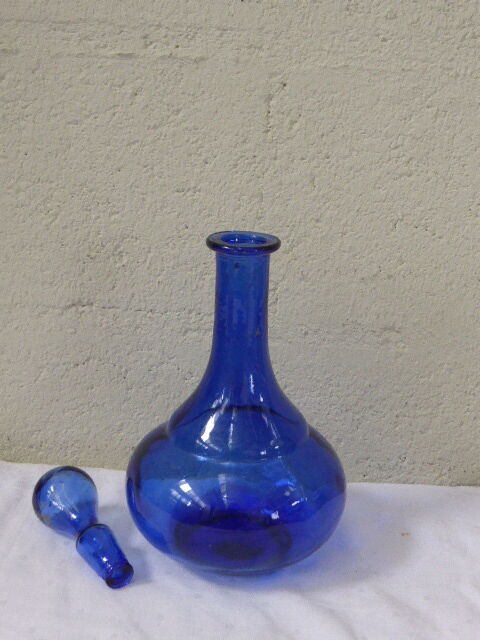 Vintage blue glass carafe