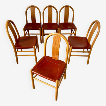 Lot de 6 chaises vintage en bois courbé design italien Annig Sarian Tisettanta 1980