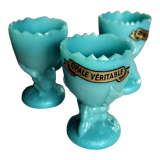Three blue eggcups in real opal
