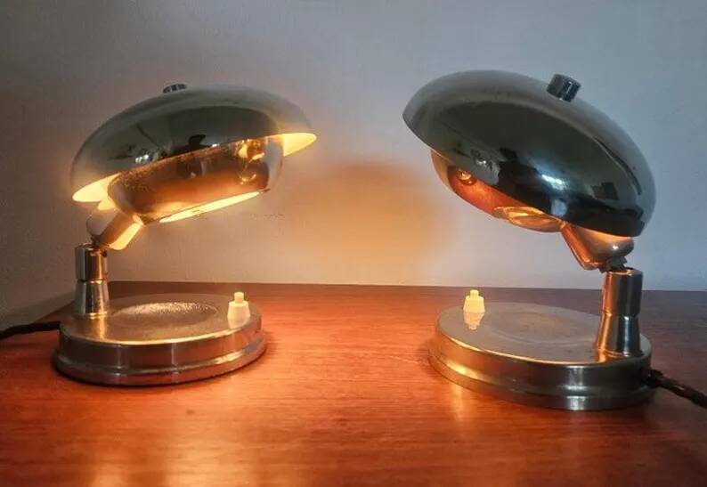 Pair of Very Rare Bauhaus Chrome Table Lamps, Art Deco, Franta Anyz, 1930s