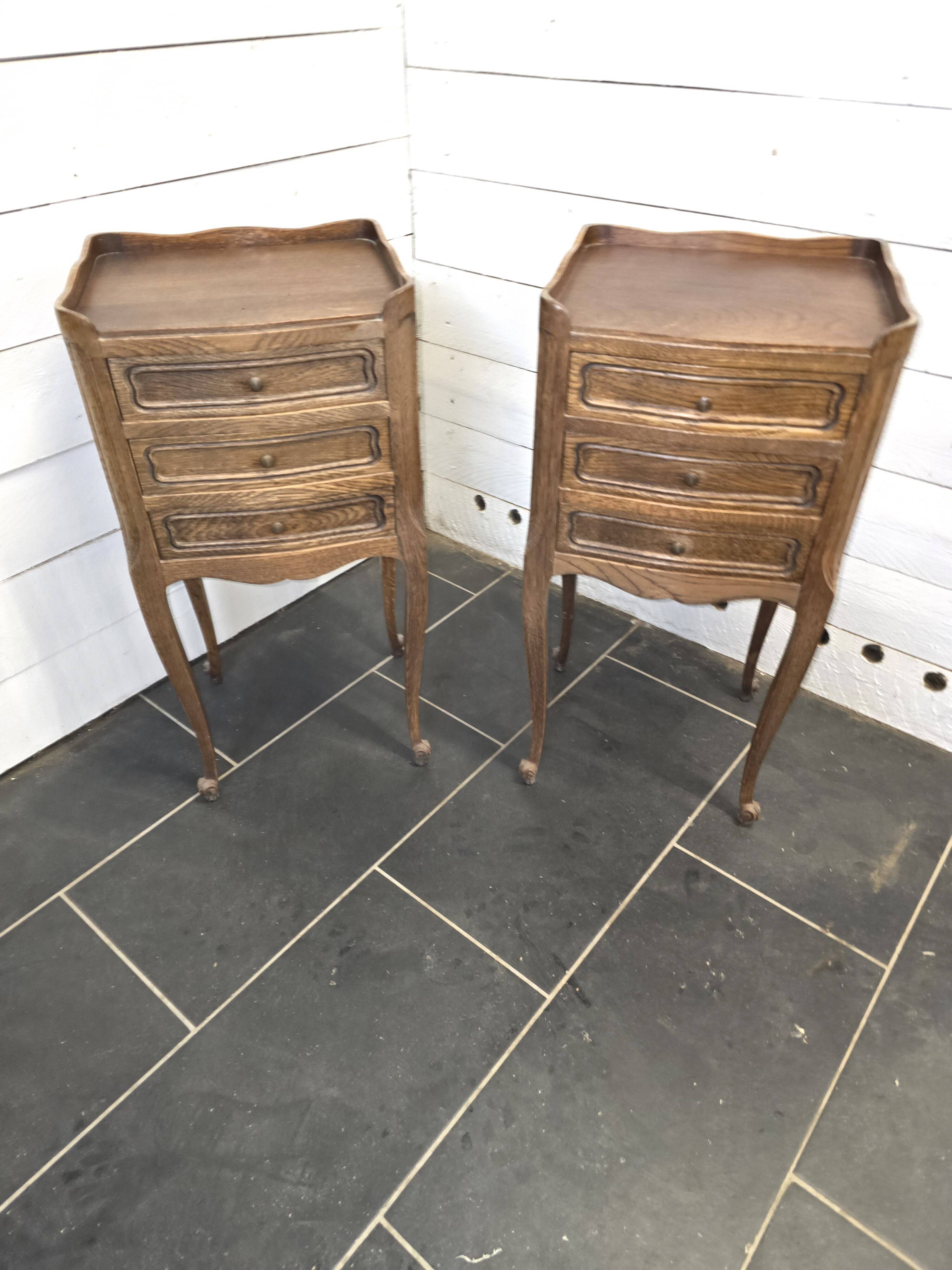 Pair of Louis XV style bedside tables in oak
