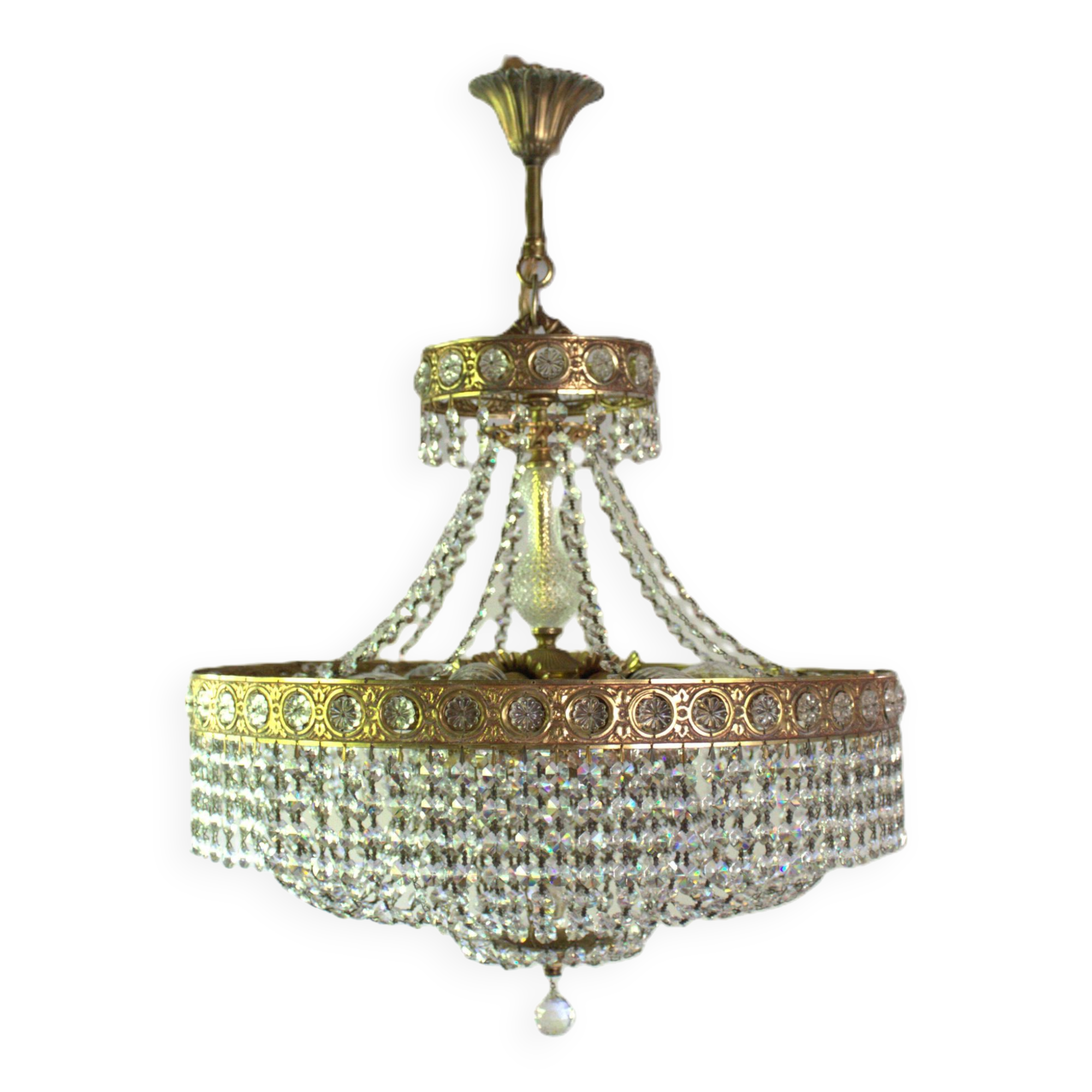 Antique castle style chandelier with tassels and floral details