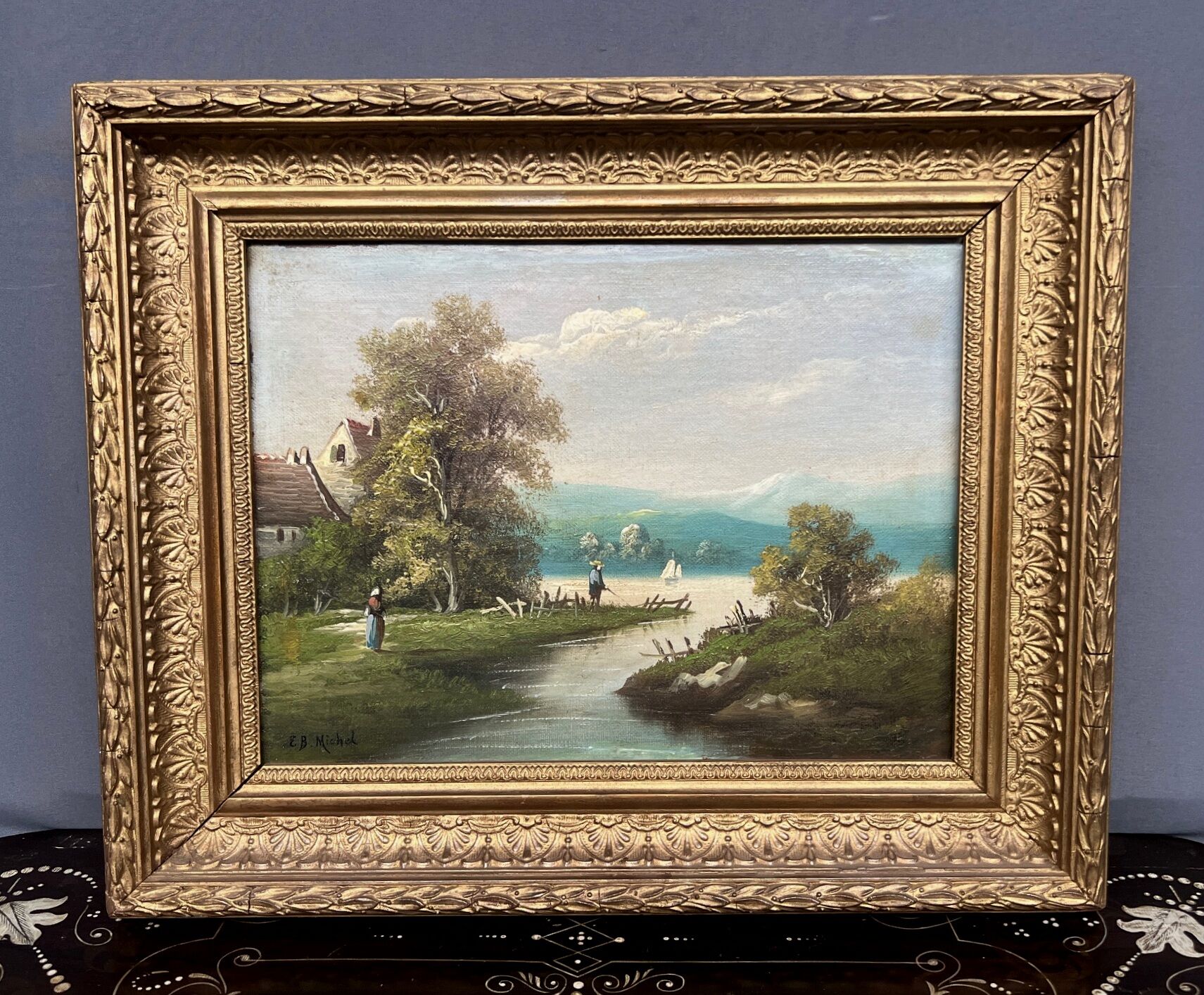E.B. Michel "River Landscape." Oil on canvas.