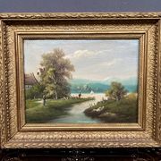 E.B. Michel "Paysage fluvial." Huile sur toile.