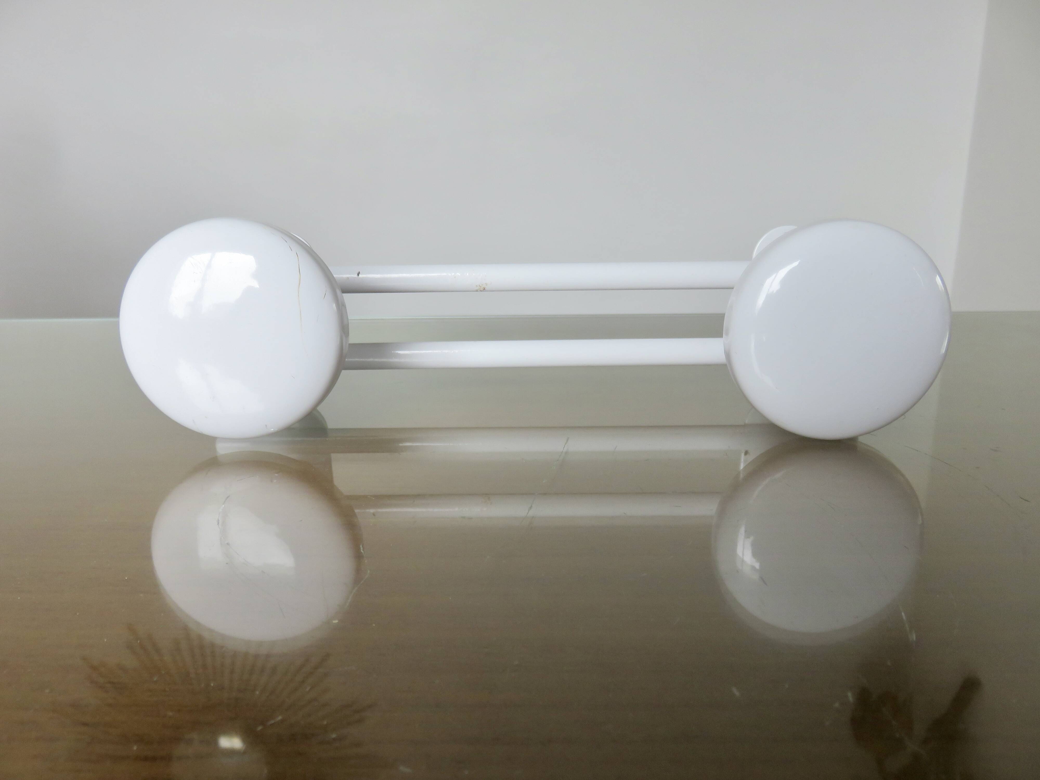Wall coat rack in white lacquered metal with 2 hooks, 1970s