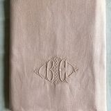Old damsed tablecloth in linen and silk coral