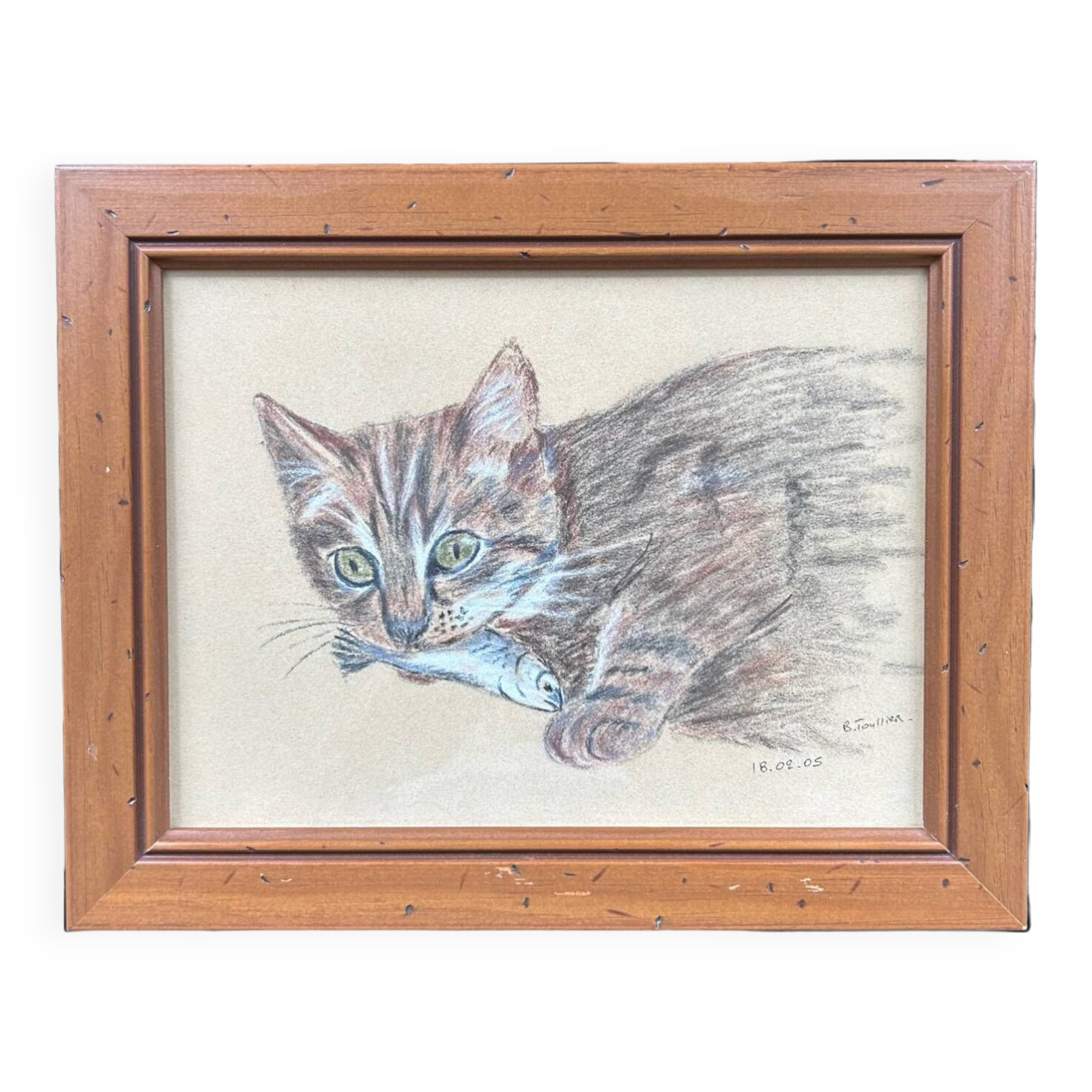 Charcoal tabby cat painting