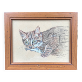Charcoal tabby cat painting