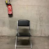 Eyrel folding chairs in chrome metal and imitation leather from the 70s