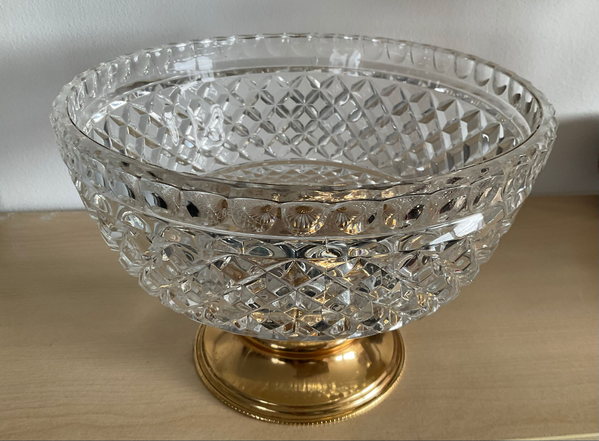 Vintage crystal and brass footed bowl