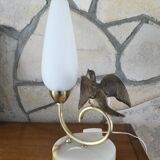 1940-50 perched bird lamp, alabaster, brass and regula