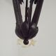 French Art Nouveau Leaf Detail Iron 3 Light Chandelier Amber Glass Shades