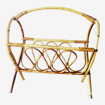 Rattan magazine rack from the 50s