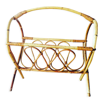 Rattan magazine rack from the 50s