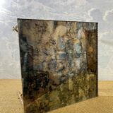 Side table with oxidised metal mirror top on a brass frame, France, 1960s.