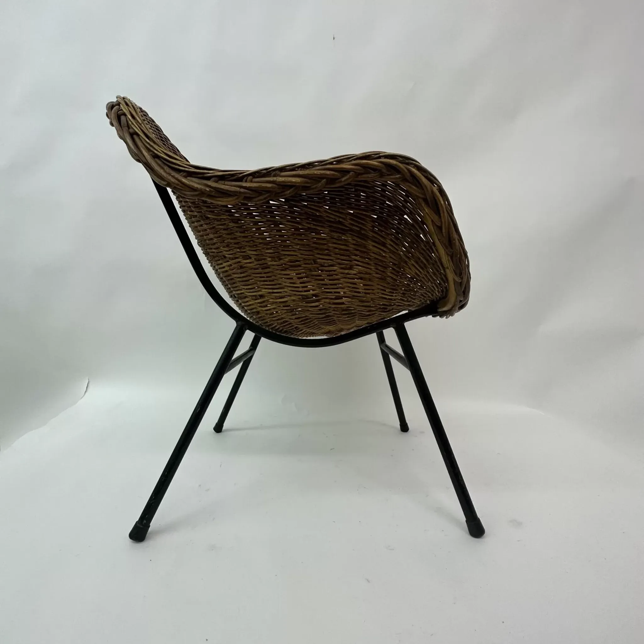 Chaise en osier de style mi-siècle, années 1950