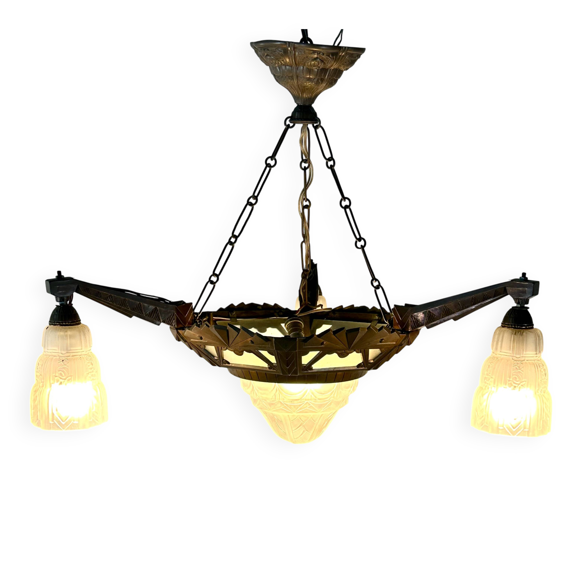 Art Deco chandelier with 4 lights, 1930.