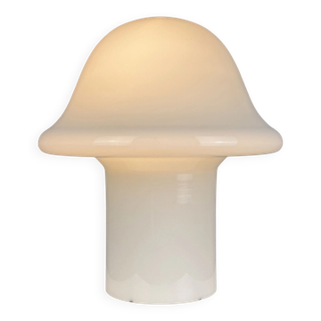 Lampe de table champignon XL en verre blanc entièrement blanc Peill and Putzler 1970