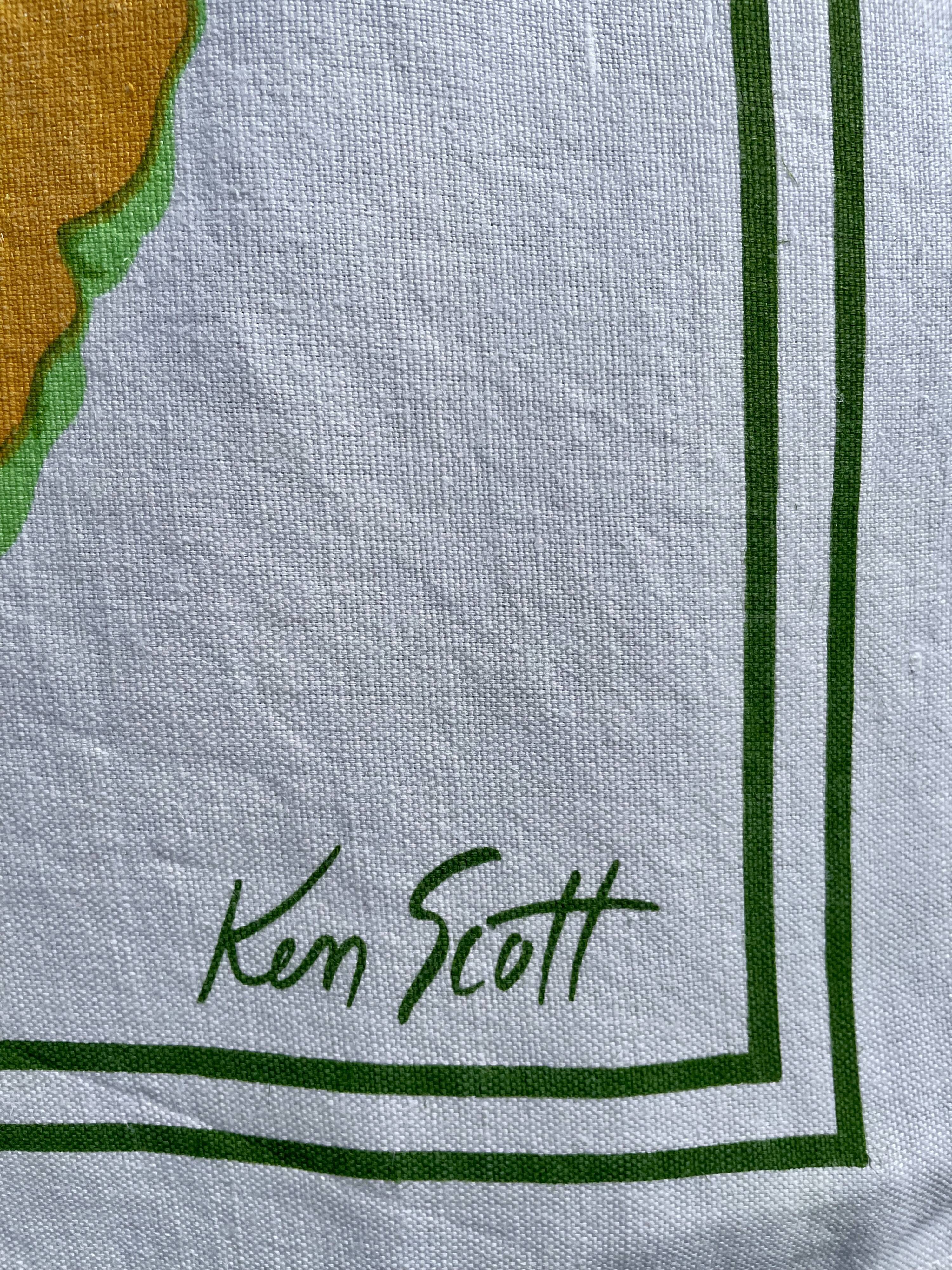 Vintage Zucchi tea towel signed Ken Scott in linen