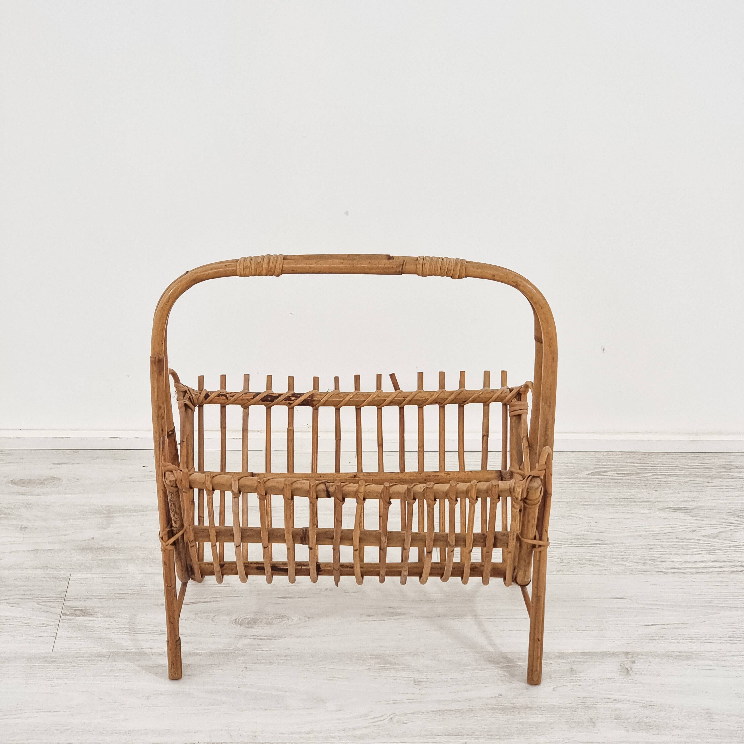 Beautiful 1960s rattan and bamboo magazine rack