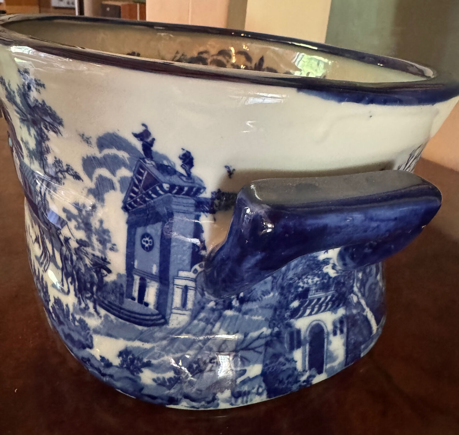 English earthenware planter, blue monochrome, 20th century