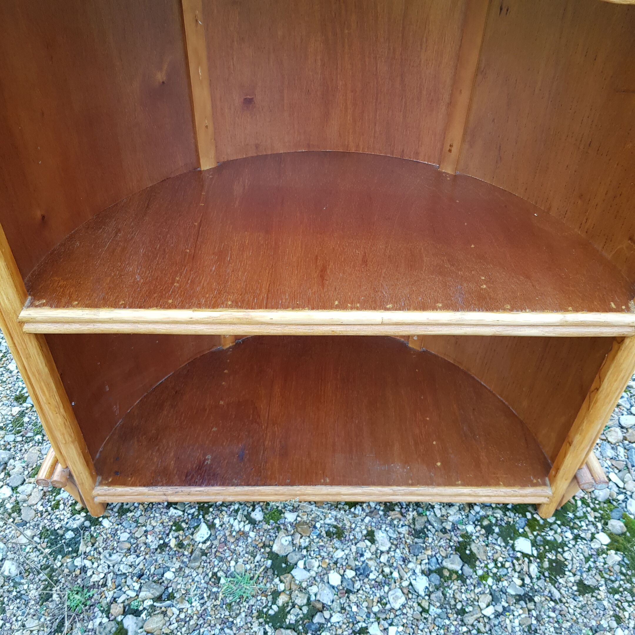 Vintage bamboo and rattan bar and pair of high stools