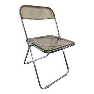 Chaise pliante de bureau en plexiglas fumé de Giancarlo Piretti, édition Castelli